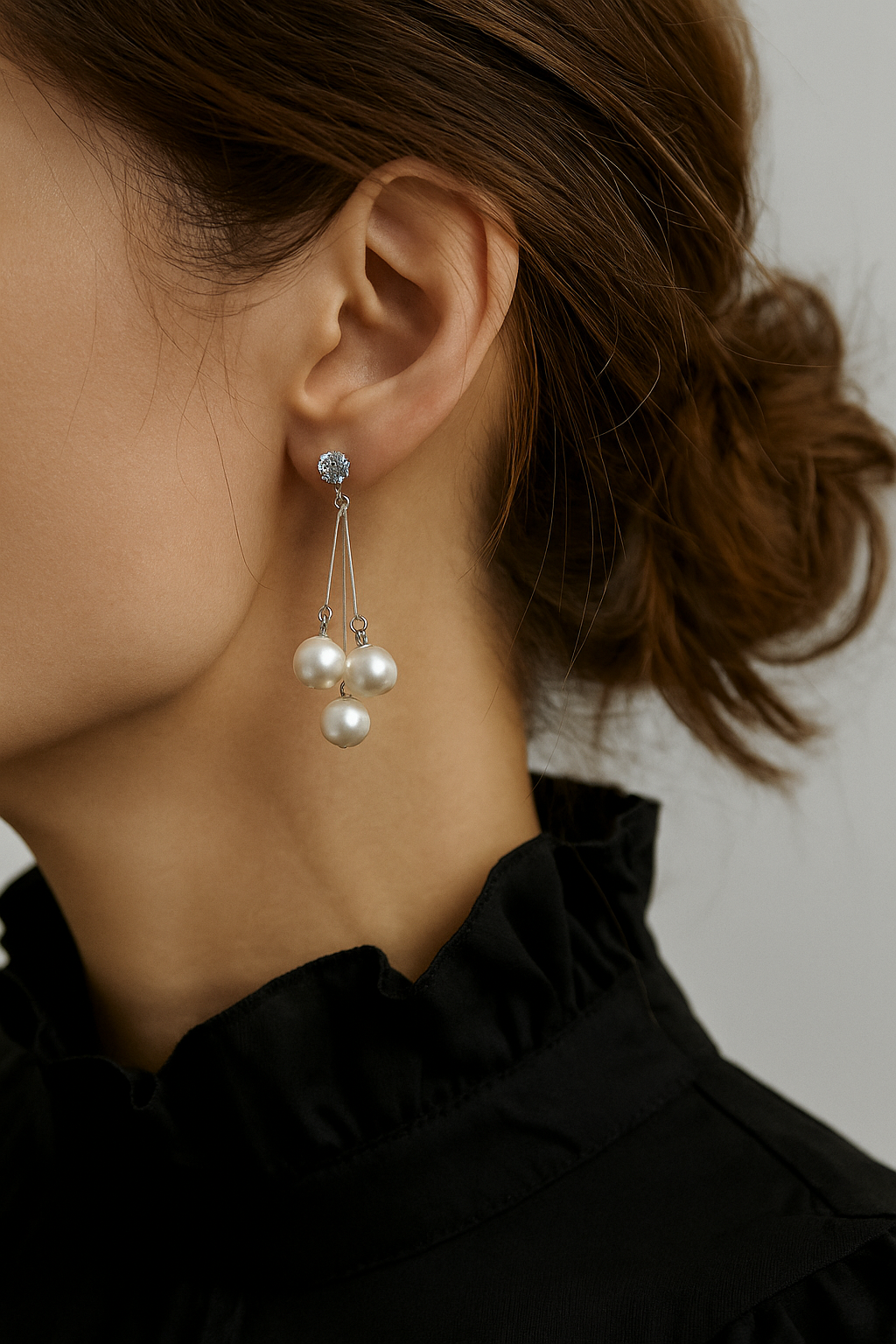 Graceful Tides – Triple Pearl Drop Earrings