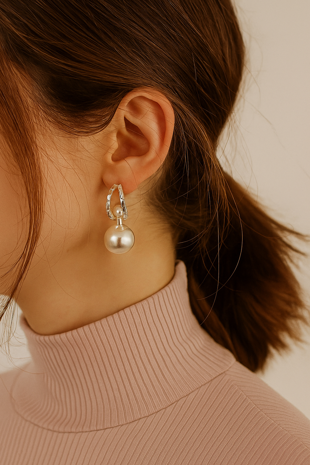 Modern Pearl Hoops