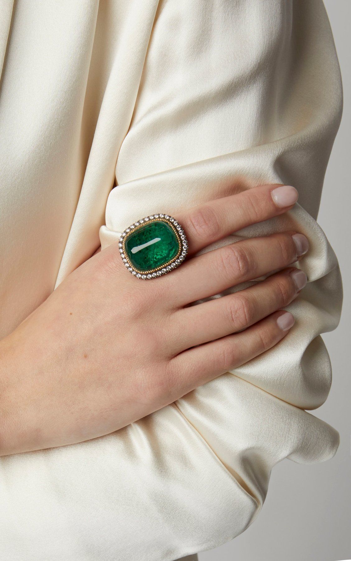 PRAO Anti-Tarnish Rectangle Shape Vintage Green Crystal Ring