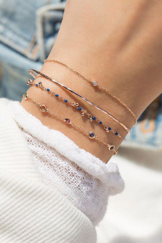 Anti-Tarnish Triple Line Rhinestone Bangle Bracelet